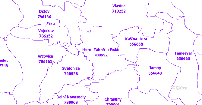 Katastrální mapa Horní Záhoří u Písku - přehledová mapa katastrálního území