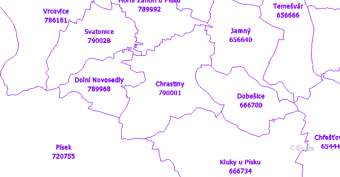 Katastrální mapa Chrastiny - přehledová mapa katastrálního území