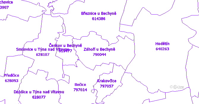 Katastrální mapa Záhoří u Bechyně