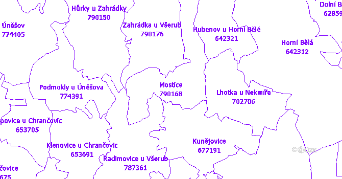 Katastrální mapa Mostice - přehledová mapa katastrálního území