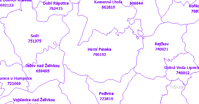 Katastrální mapa Horní Paseka - přehledová mapa katastrálního území