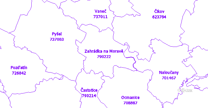 Katastrální mapa Zahrádka na Moravě - přehledová mapa katastrálního území