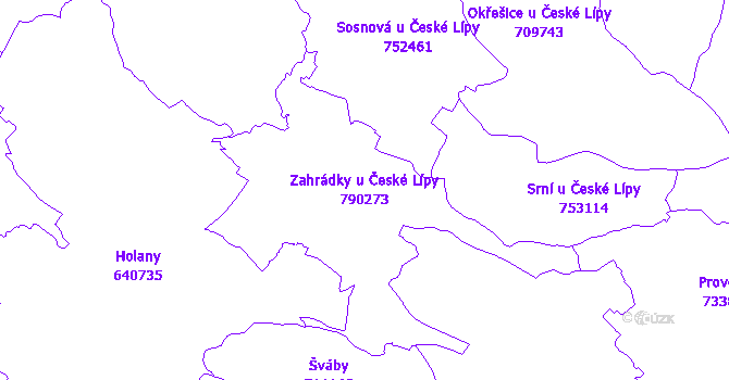 Katastrální mapa Zahrádky u České Lípy - přehledová mapa katastrálního území