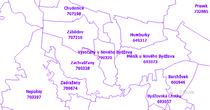 Katastrální mapa Vysočany u Nového Bydžova - přehledová mapa katastrálního území