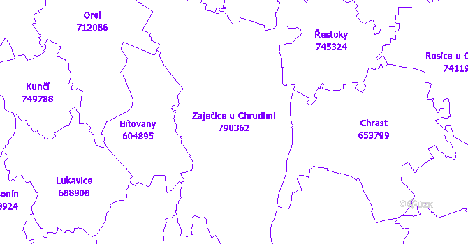 Katastrální mapa Zaječice u Chrudimi - přehledová mapa katastrálního území