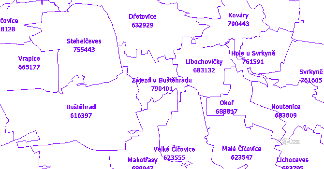 Katastrální mapa Zájezd u Buštěhradu - přehledová mapa katastrálního území