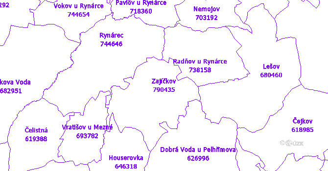 Katastrální mapa Zajíčkov - přehledová mapa katastrálního území