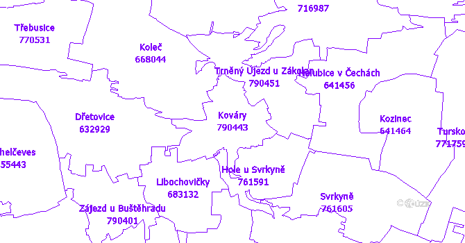 Katastrální mapa Kováry - přehledová mapa katastrálního území