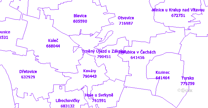 Katastrální mapa Trněný Újezd u Zákolan - přehledová mapa katastrálního území