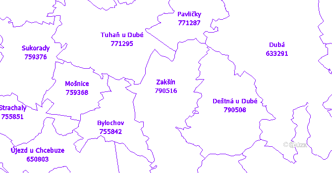Katastrální mapa Zakšín