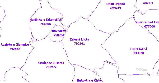 Katastrální mapa Zálesní Lhota - přehledová mapa katastrálního území