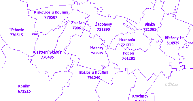 Katastrální mapa Přebozy - přehledová mapa katastrálního území