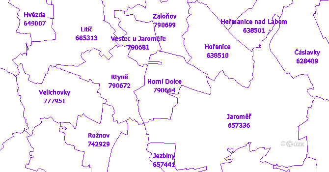 Katastrální mapa Horní Dolce - přehledová mapa katastrálního území