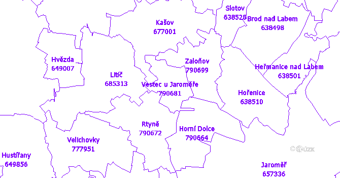 Katastrální mapa Vestec u Jaroměře