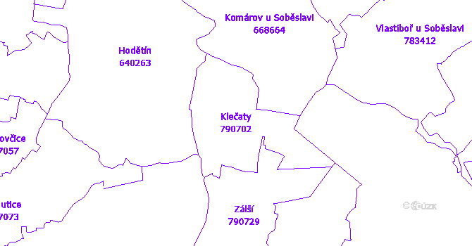 Katastrální mapa Klečaty - přehledová mapa katastrálního území