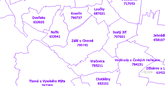 Katastrální mapa Zálší u Chocně - přehledová mapa katastrálního území