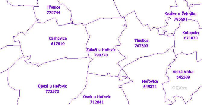 Katastrální mapa Záluží u Hořovic - přehledová mapa katastrálního území