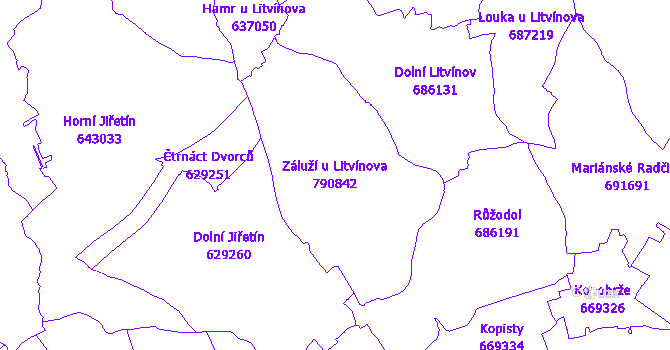 Katastrální mapa Záluží u Litvínova - přehledová mapa katastrálního území