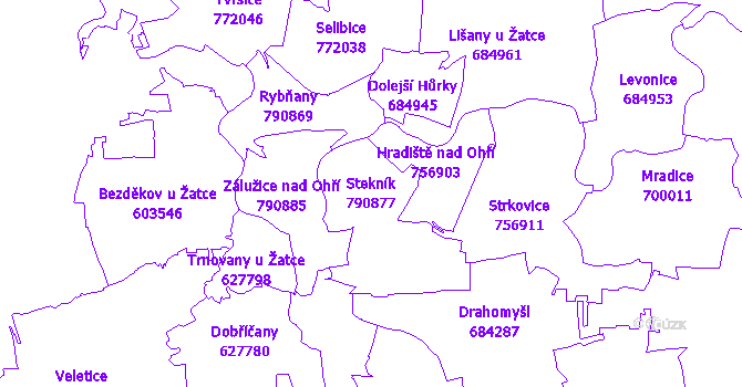 Katastrální mapa Stekník - přehledová mapa katastrálního území