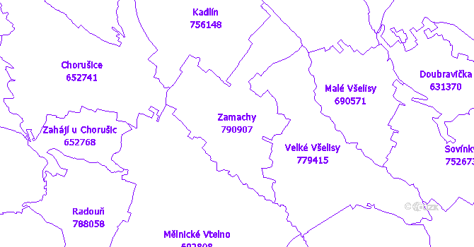 Katastrální mapa Zamachy - přehledová mapa katastrálního území