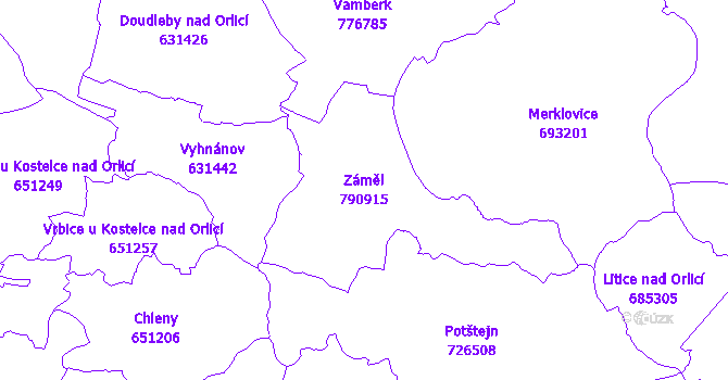Katastrální mapa Záměl - přehledová mapa katastrálního území