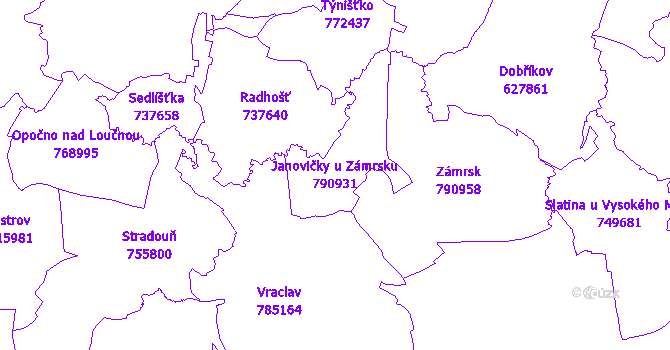 Katastrální mapa Janovičky u Zámrsku - přehledová mapa katastrálního území