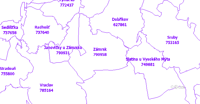 Katastrální mapa Zámrsk - přehledová mapa katastrálního území
