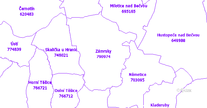Katastrální mapa Zámrsky - přehledová mapa katastrálního území