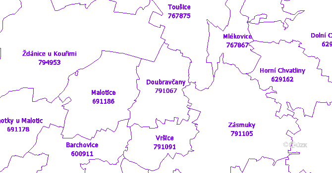 Katastrální mapa Doubravčany - přehledová mapa katastrálního území