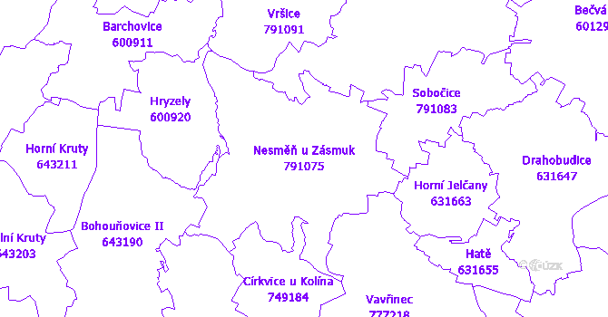 Katastrální mapa Nesměň u Zásmuk - přehledová mapa katastrálního území