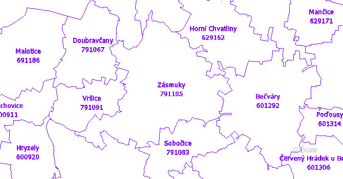 Katastrální mapa Zásmuky - přehledová mapa katastrálního území