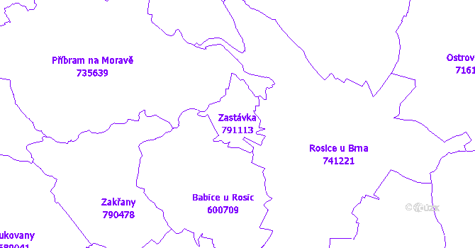 Katastrální mapa Zastávka - přehledová mapa katastrálního území