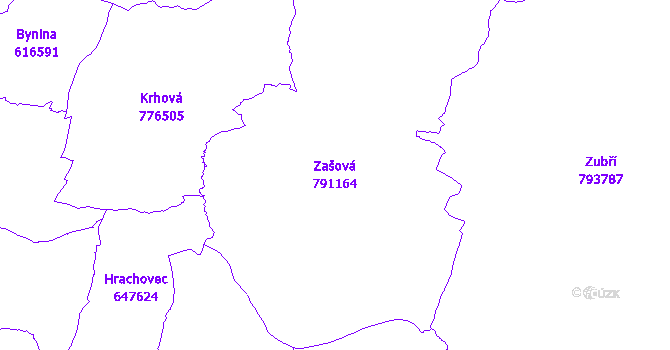 Katastrální mapa Zašová - přehledová mapa katastrálního území