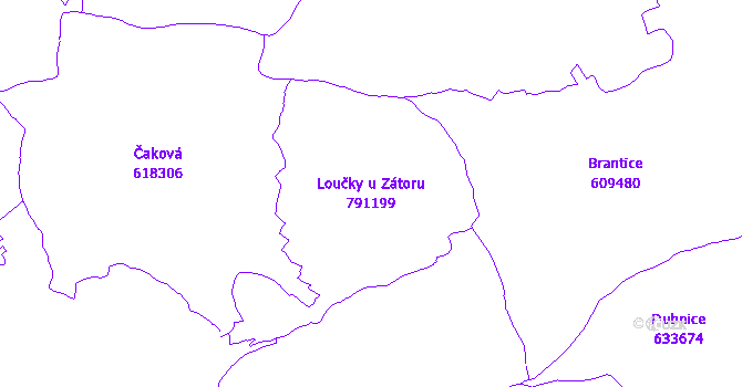 Katastrální mapa Loučky u Zátoru - přehledová mapa katastrálního území