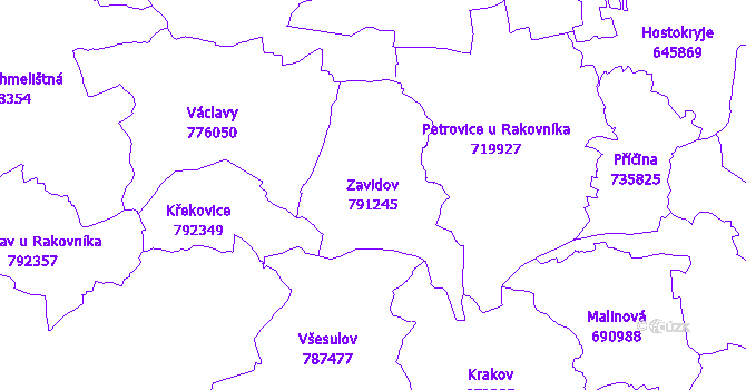 Katastrální mapa Zavidov - přehledová mapa katastrálního území