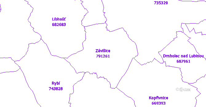 Katastrální mapa Závišice - přehledová mapa katastrálního území