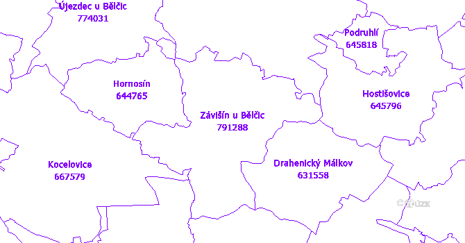Katastrální mapa Závišín u Bělčic - přehledová mapa katastrálního území