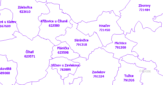 Katastrální mapa Skránčice - přehledová mapa katastrálního území