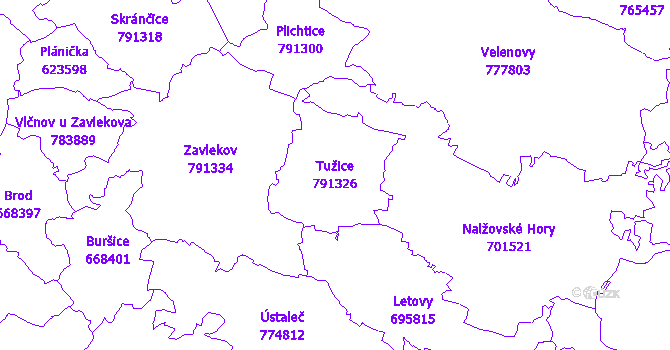 Katastrální mapa Tužice - přehledová mapa katastrálního území