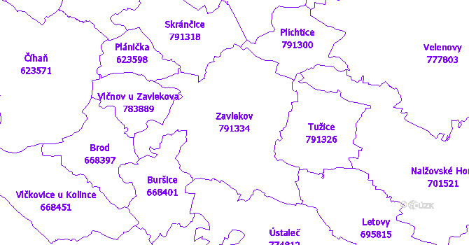 Katastrální mapa Zavlekov - přehledová mapa katastrálního území