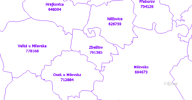 Katastrální mapa Zbelítov - přehledová mapa katastrálního území