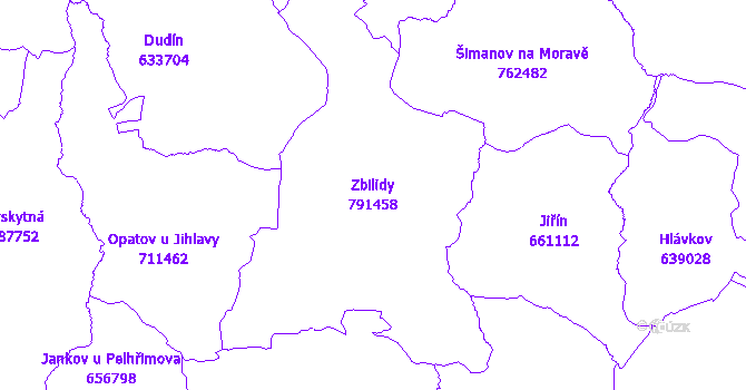 Katastrální mapa Zbilidy - přehledová mapa katastrálního území
