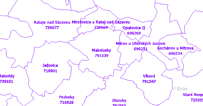 Katastrální mapa Makolusky - přehledová mapa katastrálního území