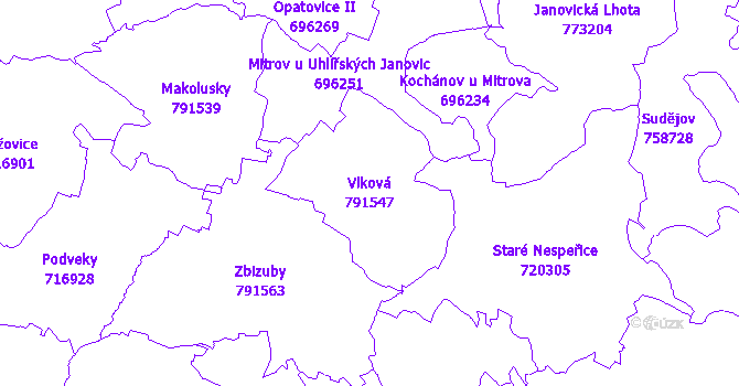 Katastrální mapa Vlková - přehledová mapa katastrálního území