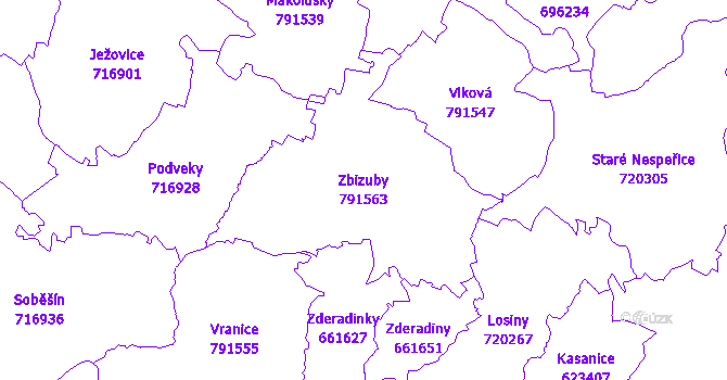 Katastrální mapa Zbizuby - přehledová mapa katastrálního území
