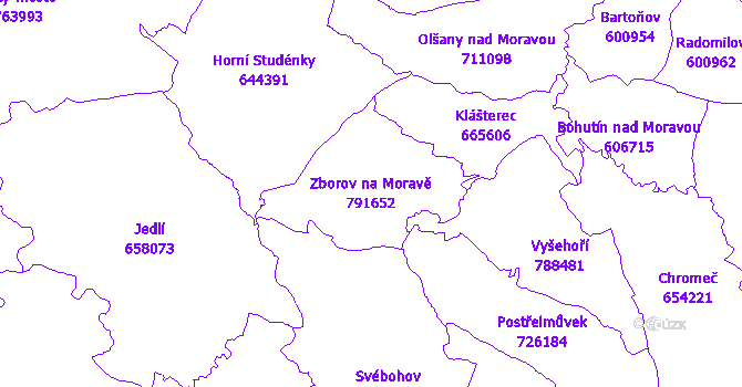 Katastrální mapa Zborov na Moravě - přehledová mapa katastrálního území