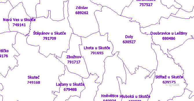 Katastrální mapa Lhota u Skutče - přehledová mapa katastrálního území