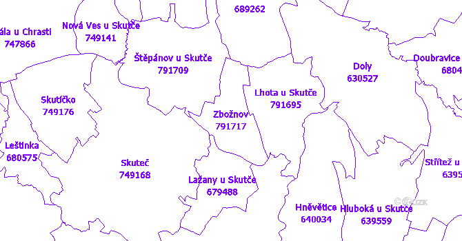 Katastrální mapa Zbožnov - přehledová mapa katastrálního území
