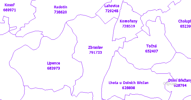 Katastrální mapa Zbraslav - přehledová mapa katastrálního území