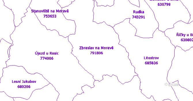 Katastrální mapa Zbraslav na Moravě - přehledová mapa katastrálního území